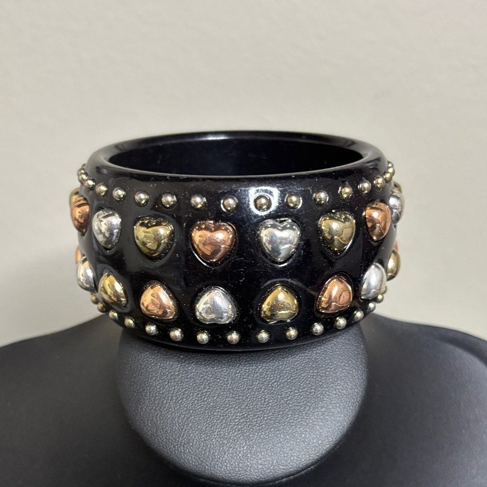 Chunky Statement Black Heart Studded Bracelet Multi Tone
